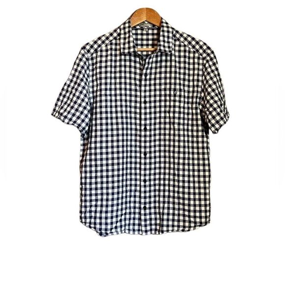 3 for $30! Horny toad white & navy checkered short sleeve button up - Picture 1 of 11